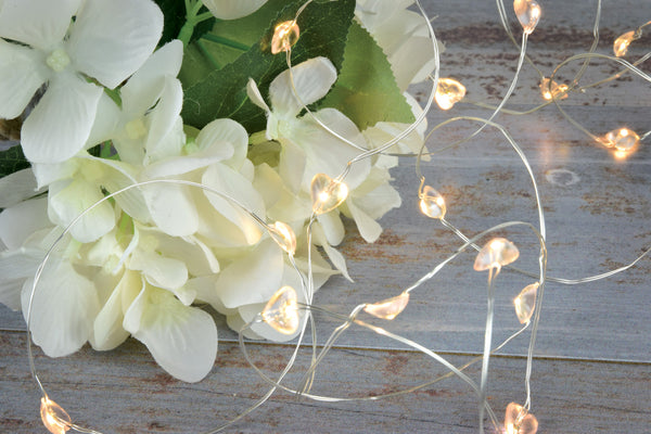 LED Battery Powered Copper Wire String Lights: Warm White Hearts