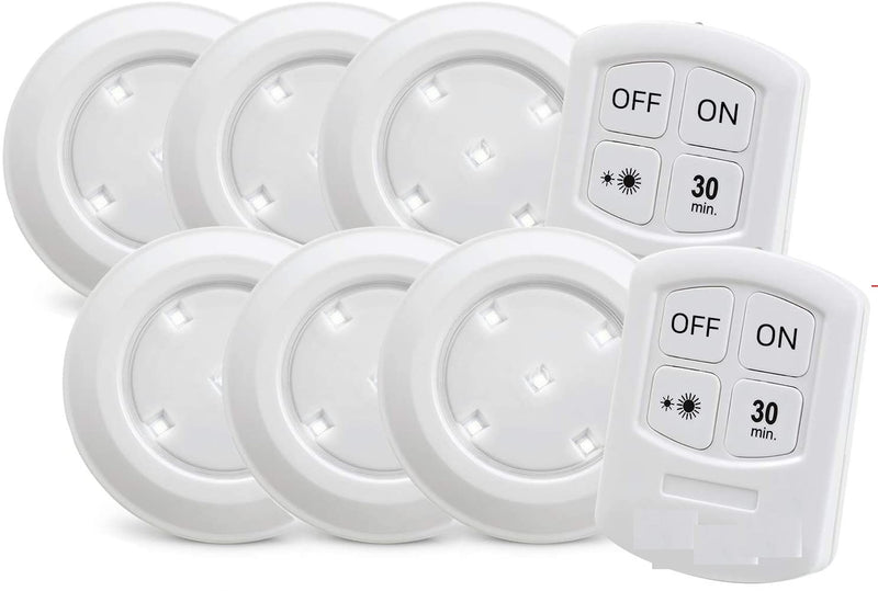 3 or 6 Pack Battery Push LED Lights With Remote Control & Timer